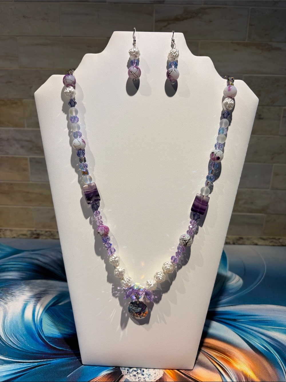 Handcrafted Purple Bead Necklace and Earrings Set - Elegant Women's Jewelry